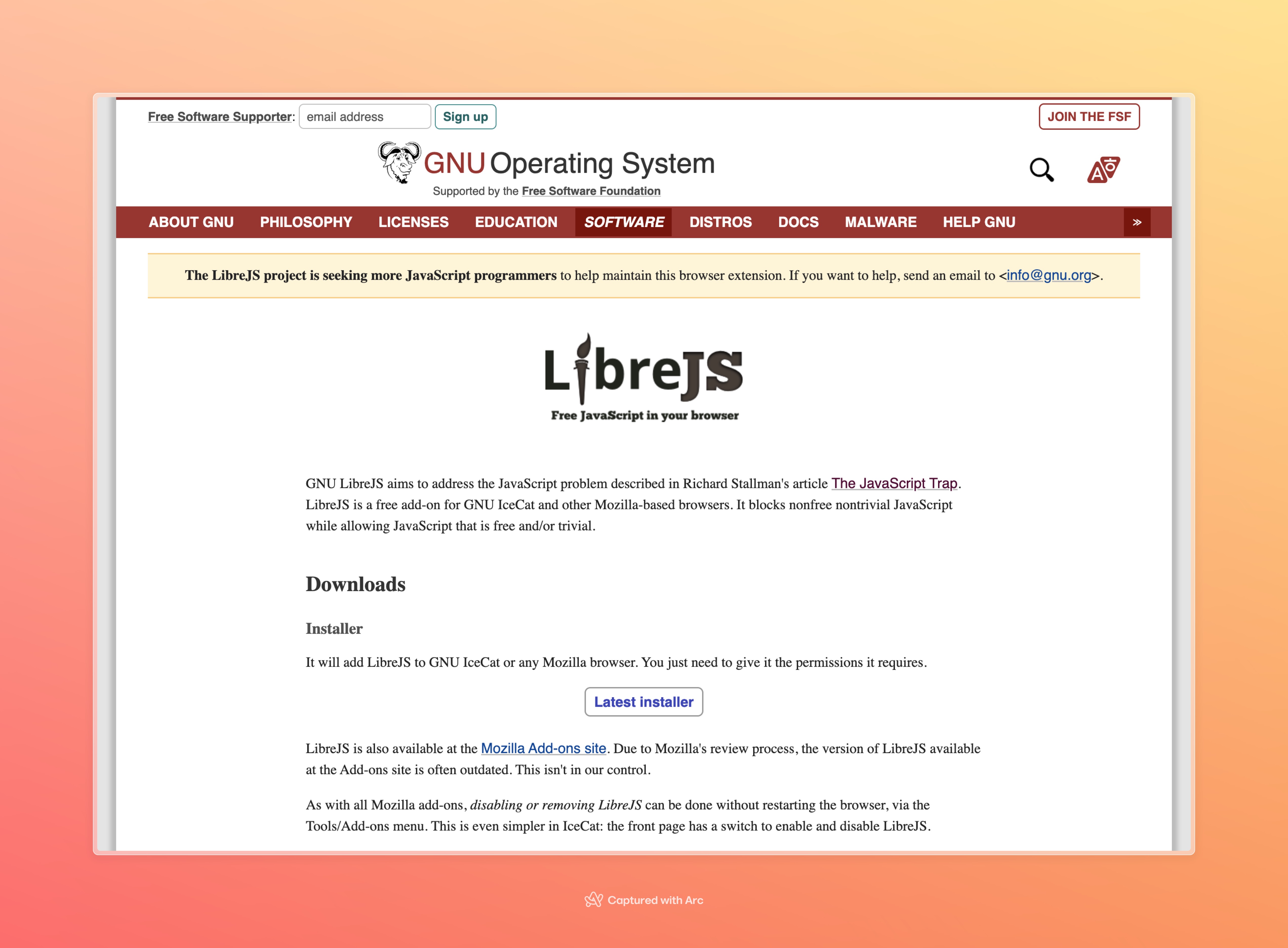 LibreJS Homepage