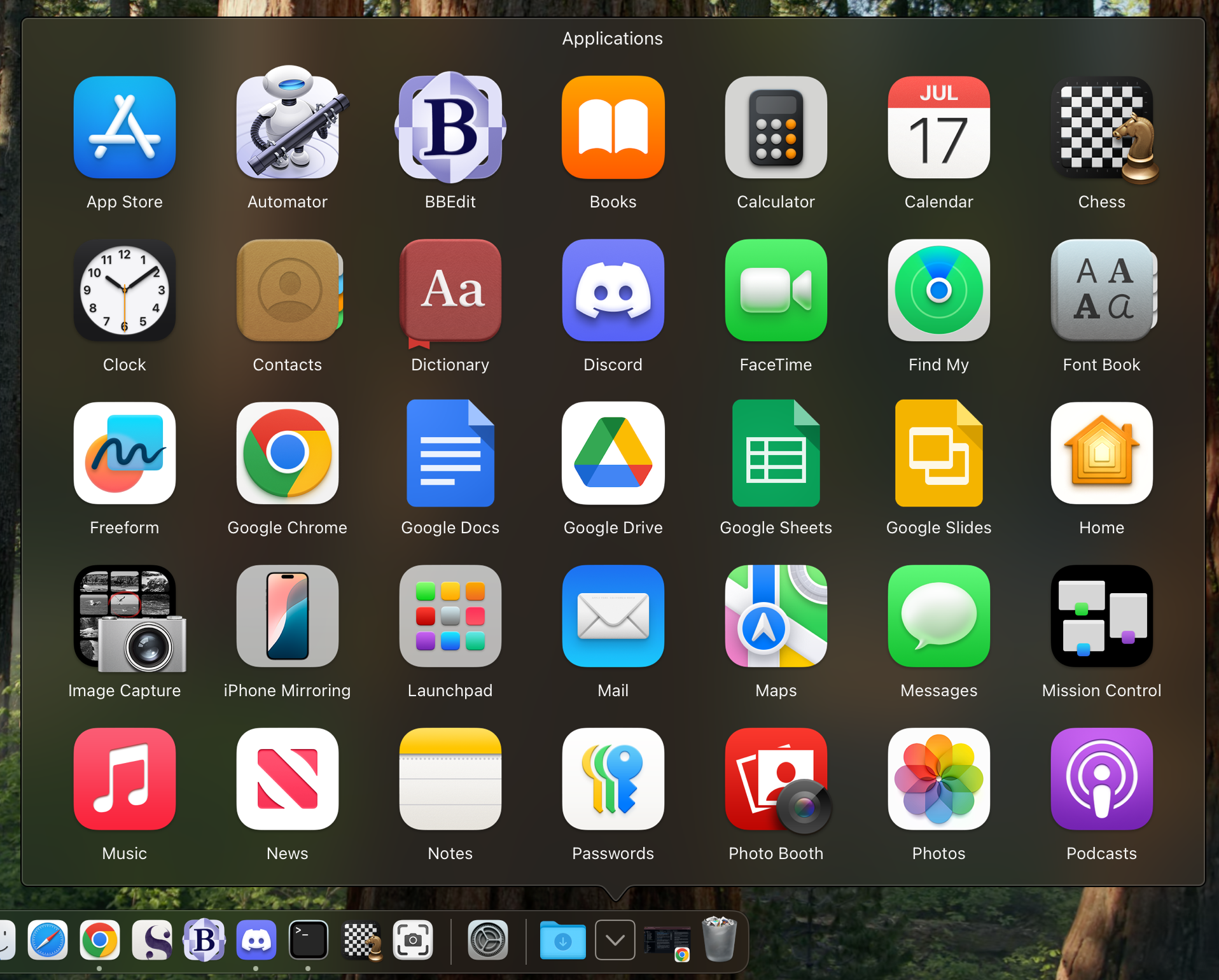 Applications folder on Dock