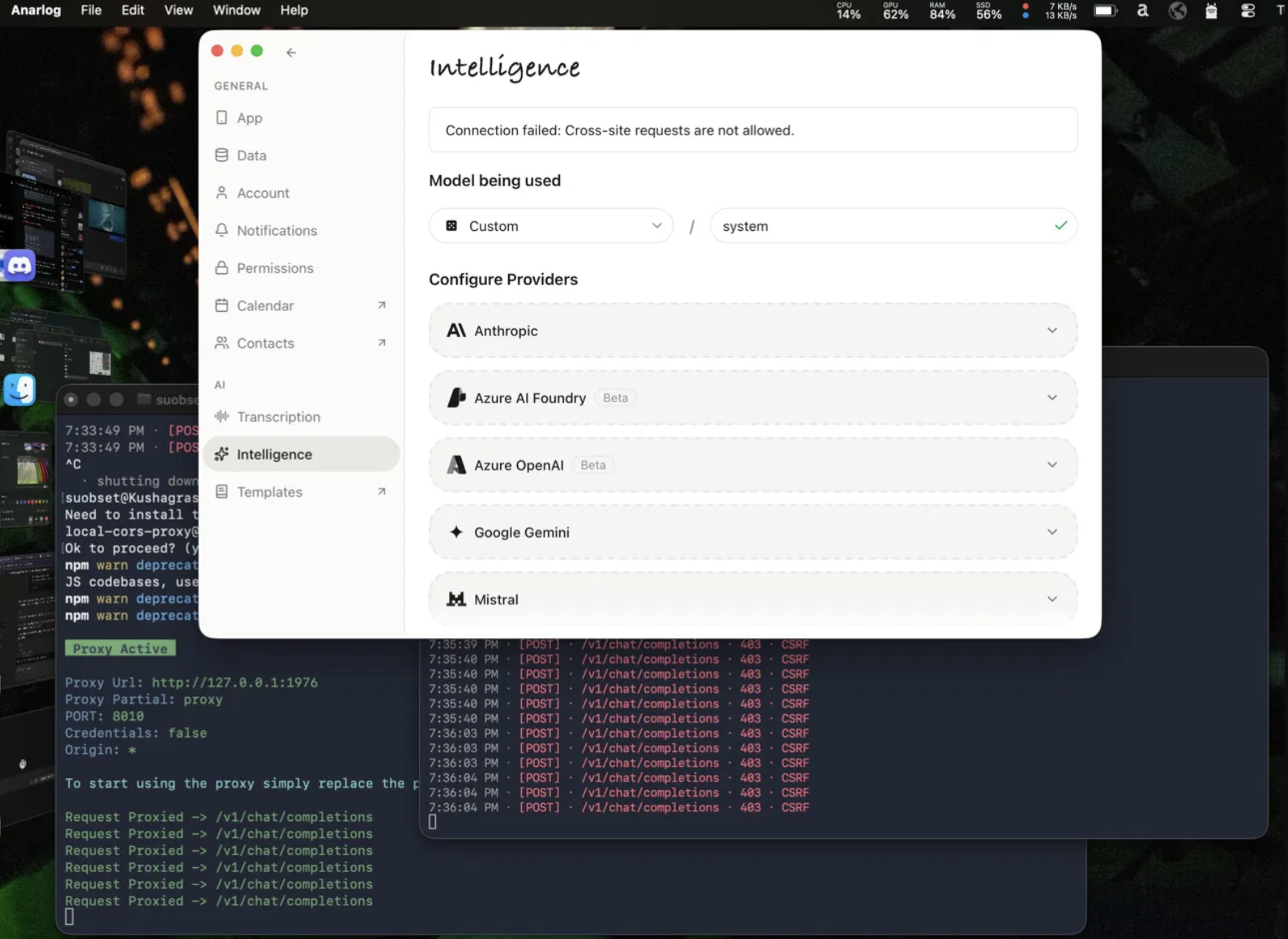 Anarlog showing Cross-site requests are not allowed error